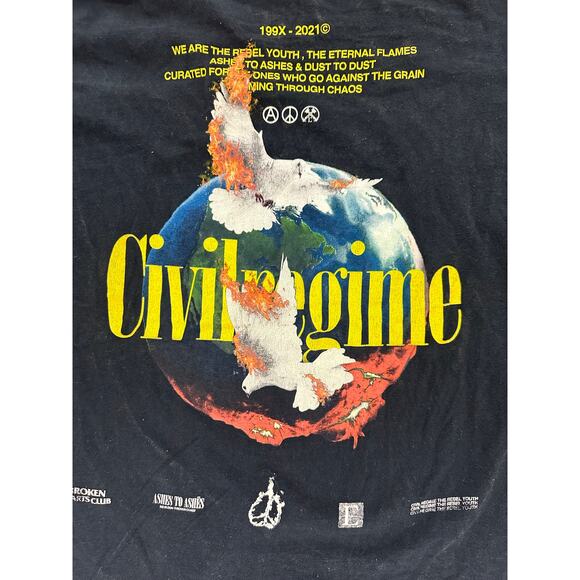 Civil Regime Graphic T-Shirt Dove Ashes to Ashes Short Sleeve Black - Picture 6 of 7